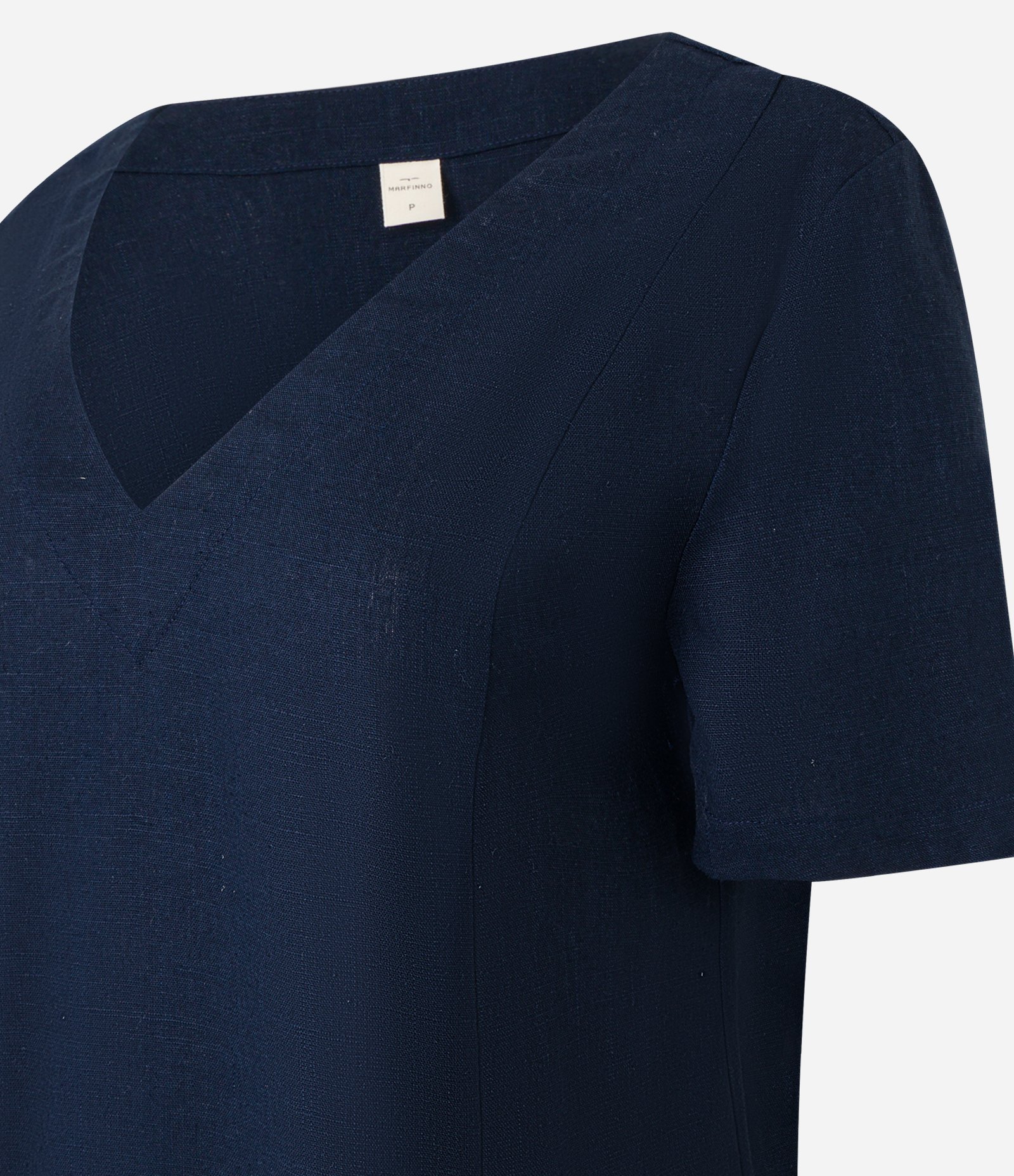 Vestido T-Shirt em Viscolinho com Decote V Azul Marinho 2