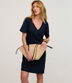 Vestido T-Shirt em Viscolinho com Decote V