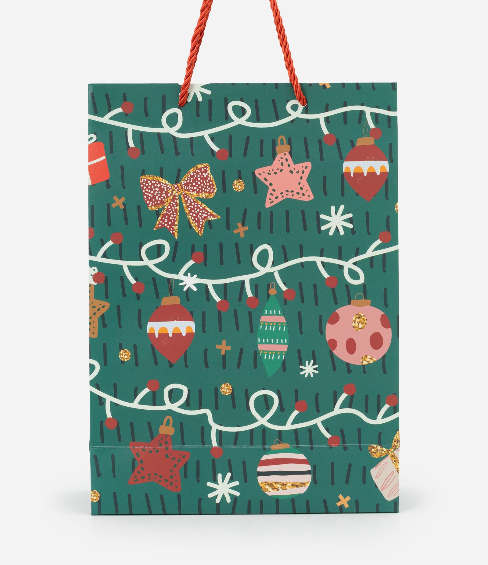 Embalagem de Presente Pequena com Estampa de Enfeites de Natal Verde 2