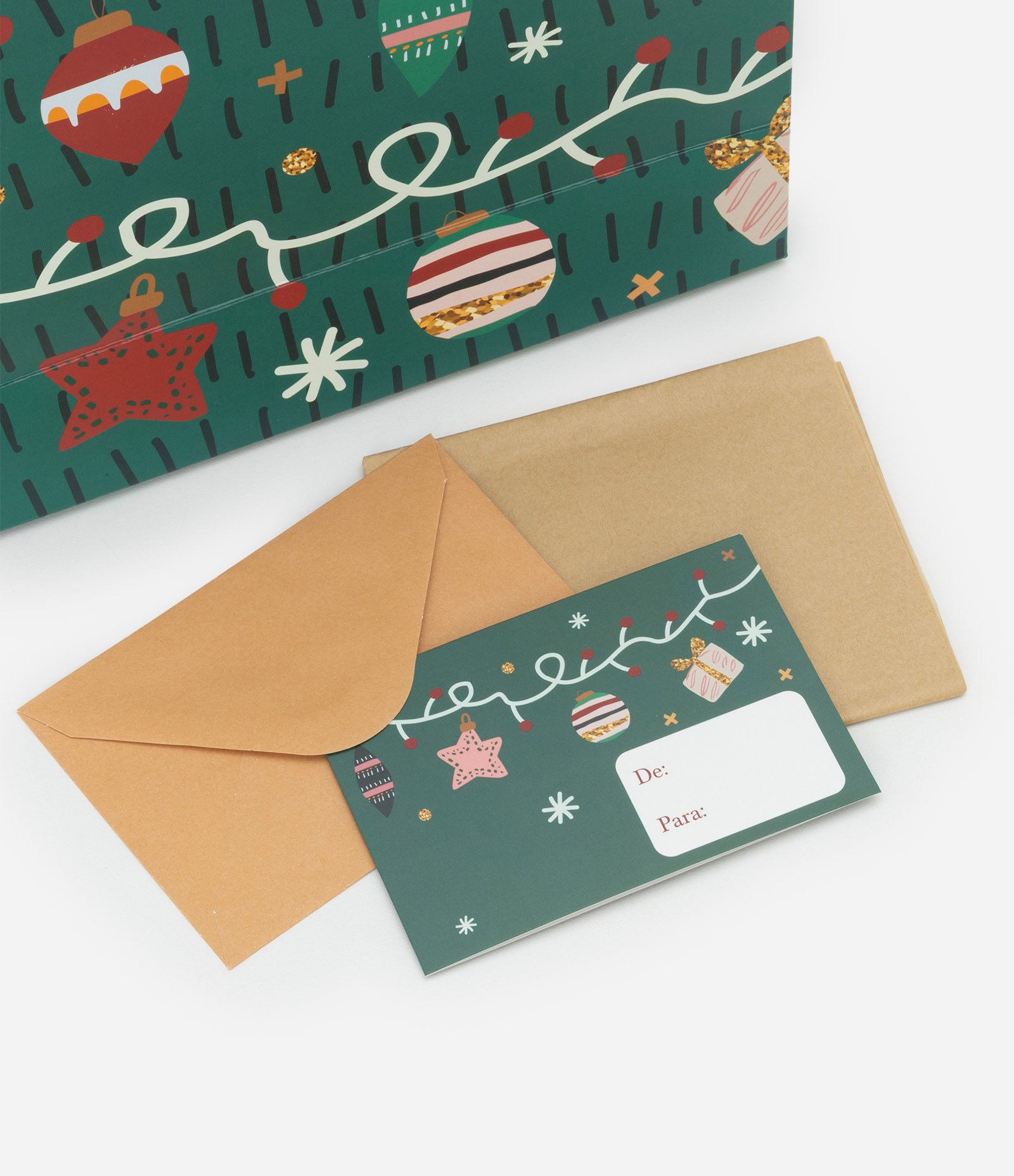 Embalagem de Presente Pequena com Estampa de Enfeites de Natal Verde 3