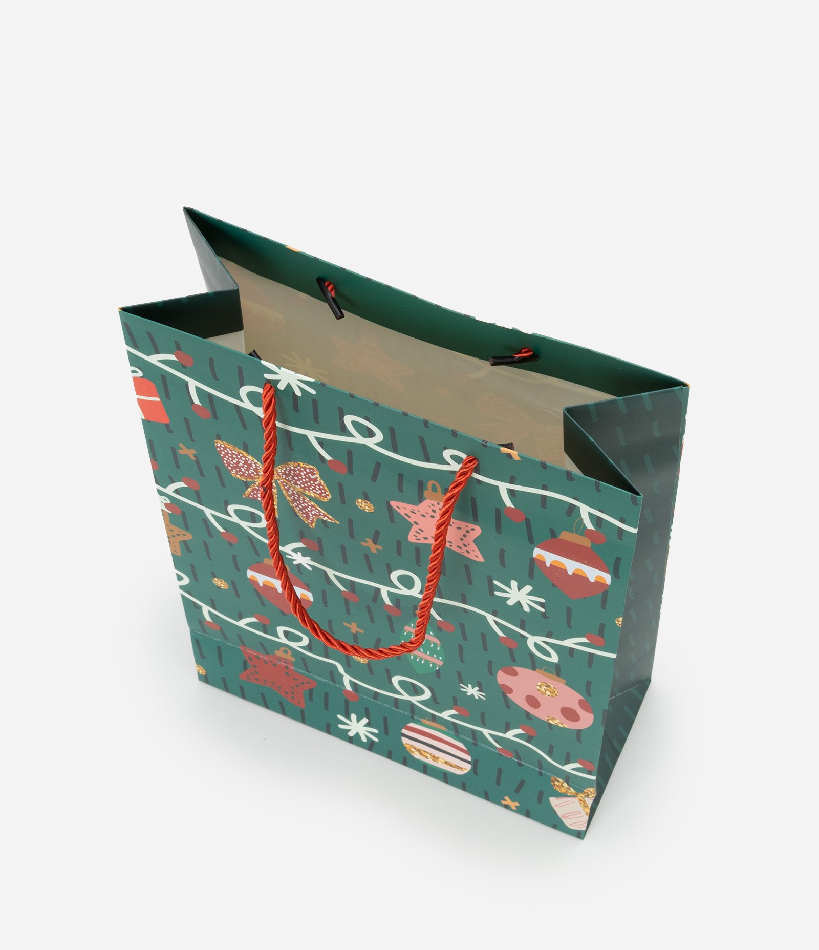 Embalagem de Presente Pequena com Estampa de Enfeites de Natal Verde 4