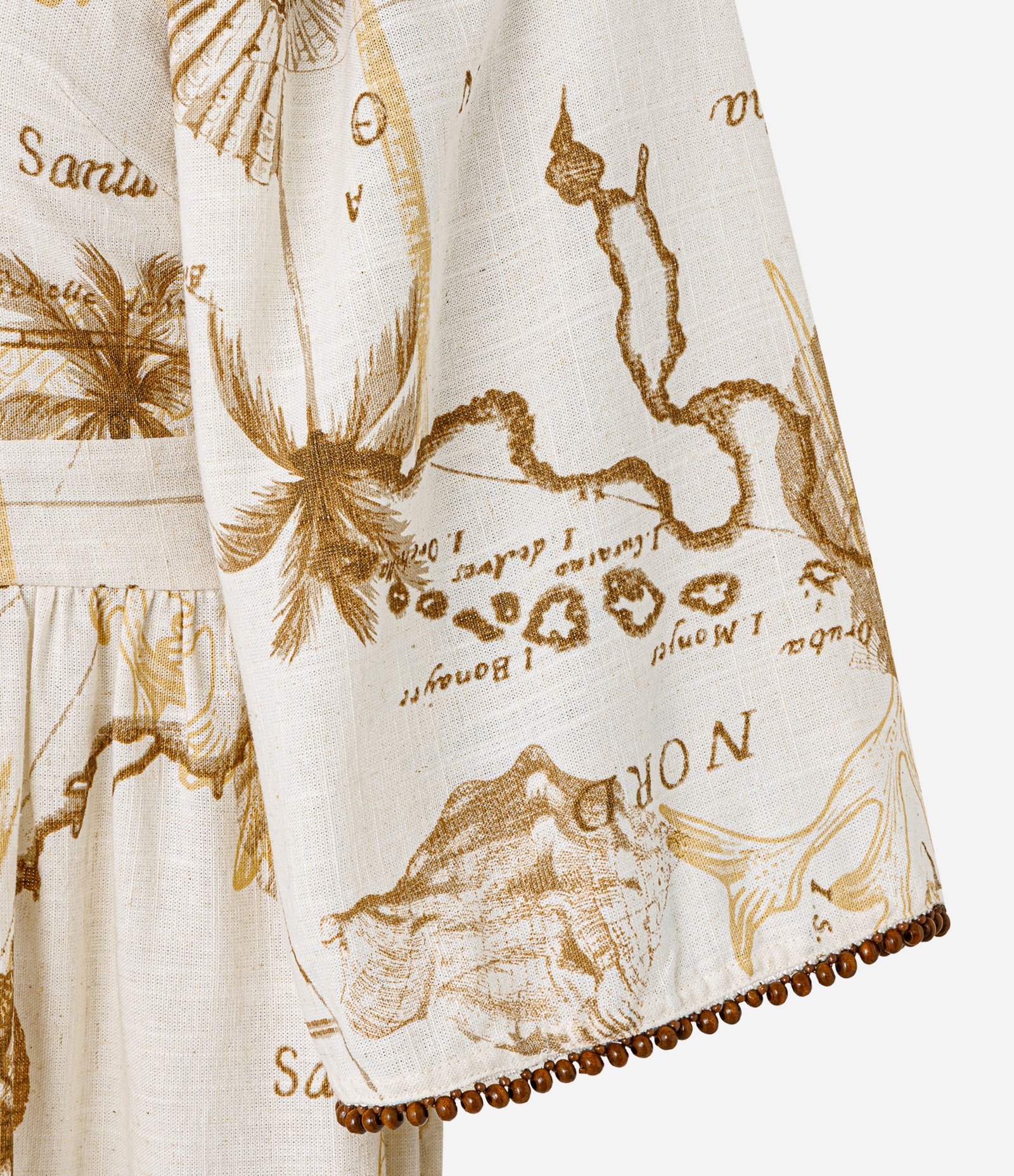 Vestido Evasê Midi em Viscolinho com Estampa Mapa Bege 6