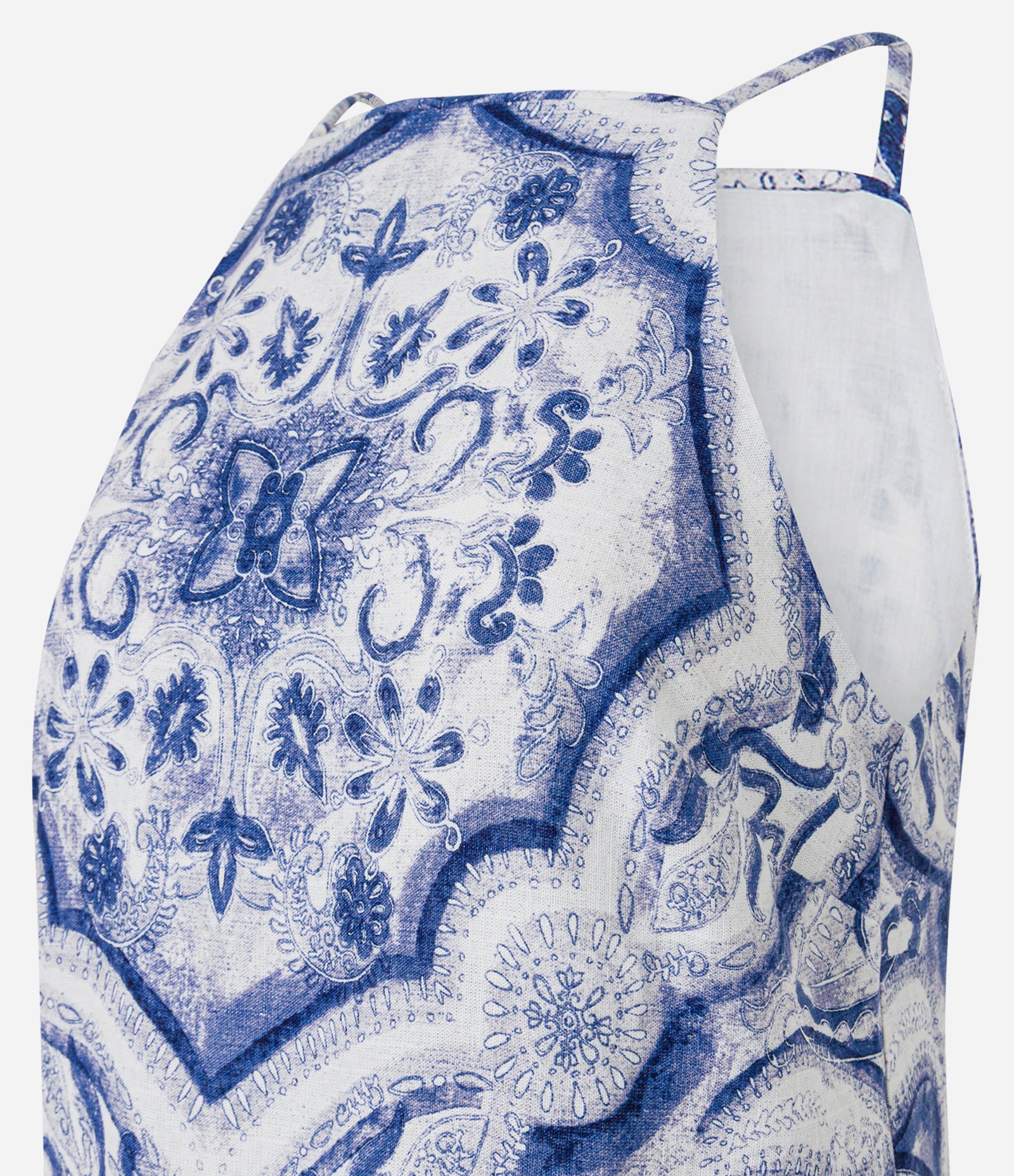 Vestido Evasê Midi em Viscolinho com Estampa Coqueiro Azul/Branco 2