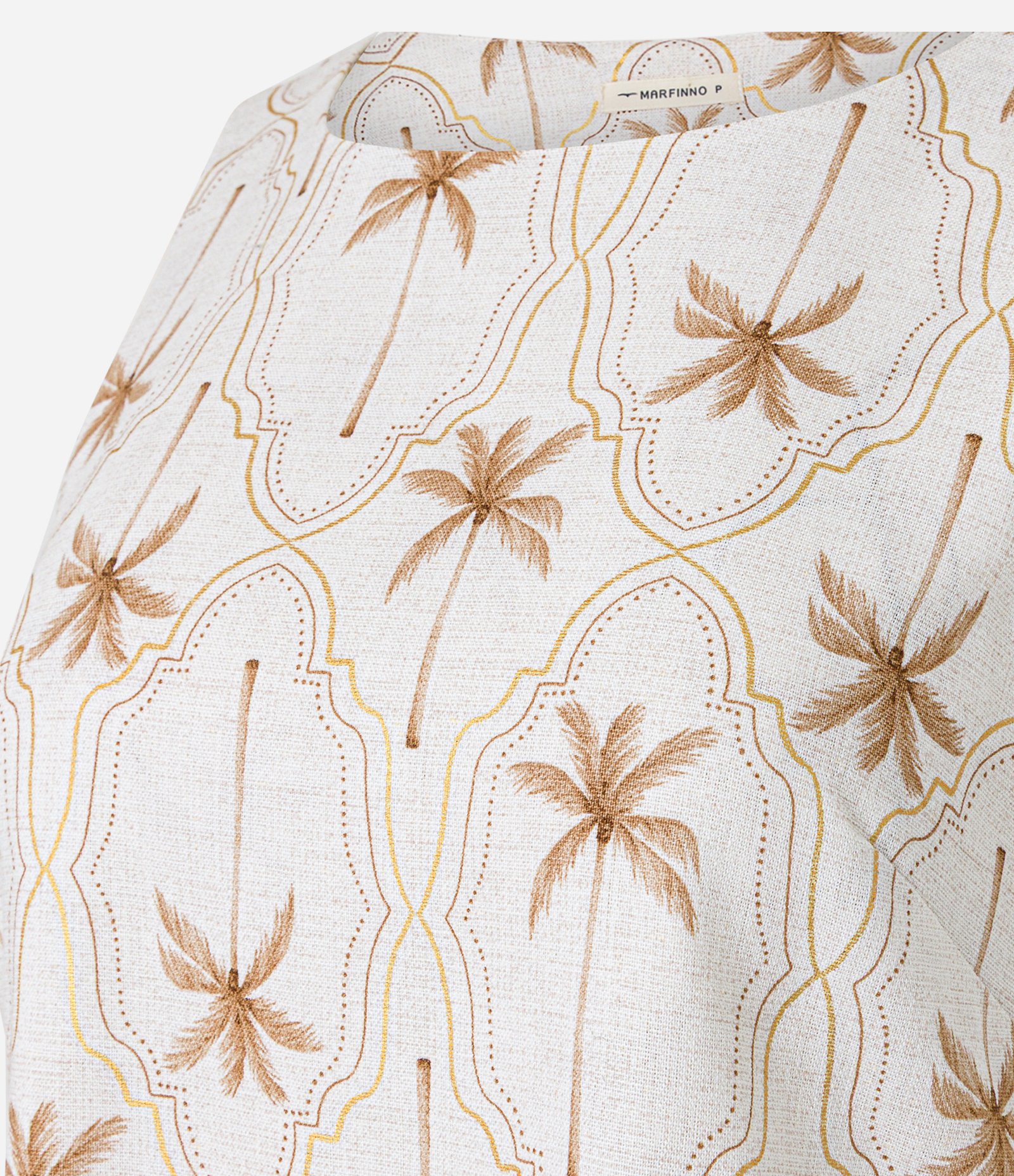 Vestido Curto em Viscolinho com Estampa Coqueiros e Foil Bege 2