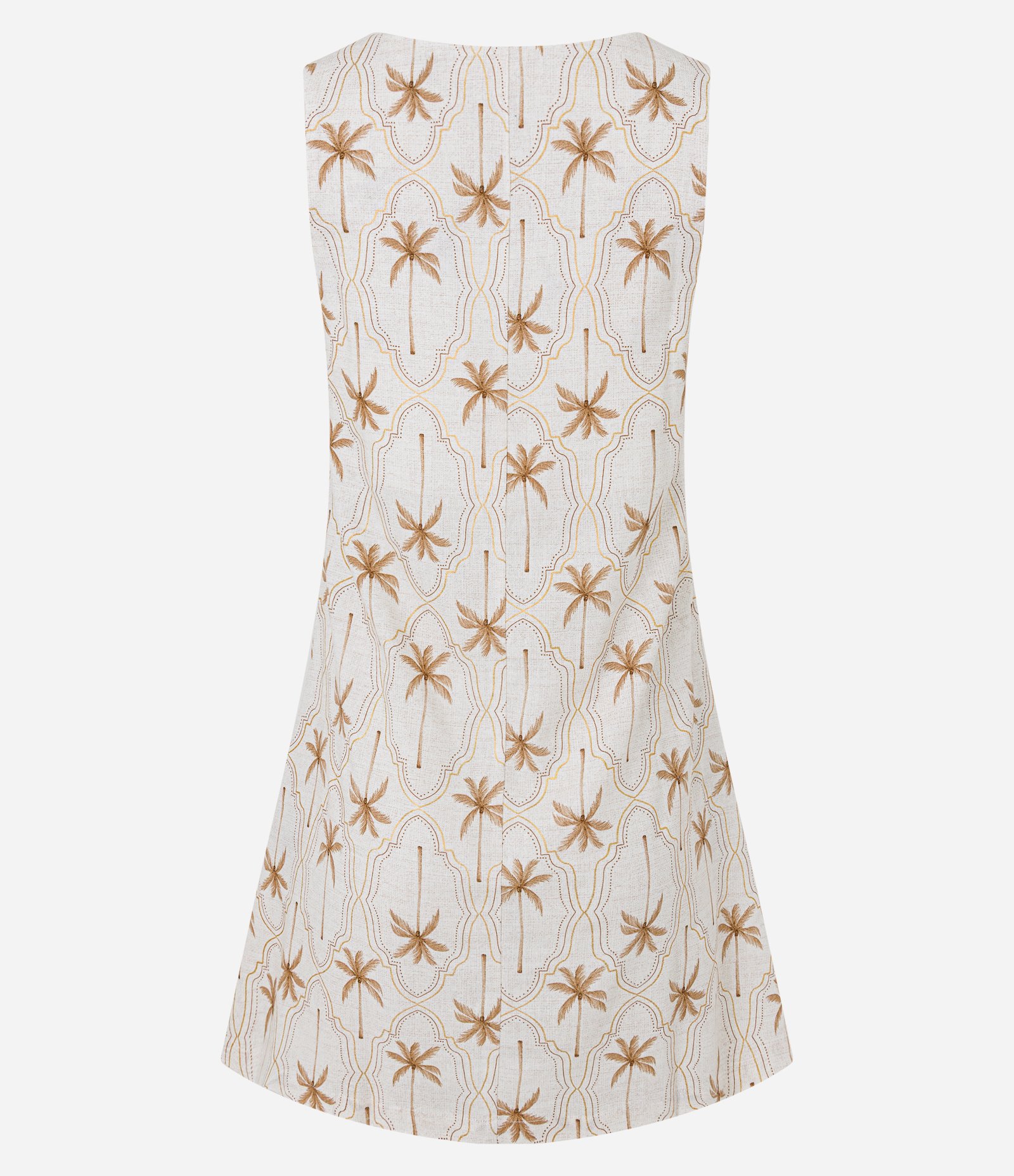 Vestido Curto em Viscolinho com Estampa Coqueiros e Foil Bege 3