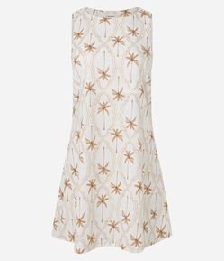 Vestido Curto em Viscolinho com Estampa Coqueiros e Foil