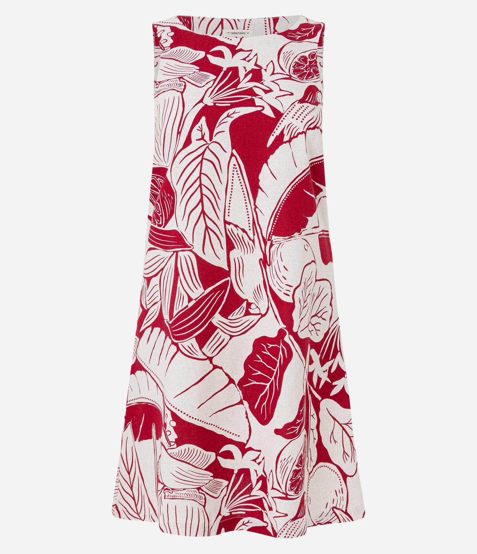 Vestido Curto em Viscolinho com Estampa Folhagem e Limões Vermelho 1