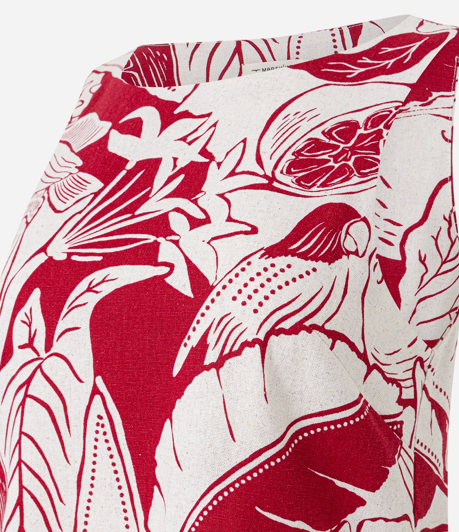 Vestido Curto em Viscolinho com Estampa Folhagem e Limões Vermelho 2