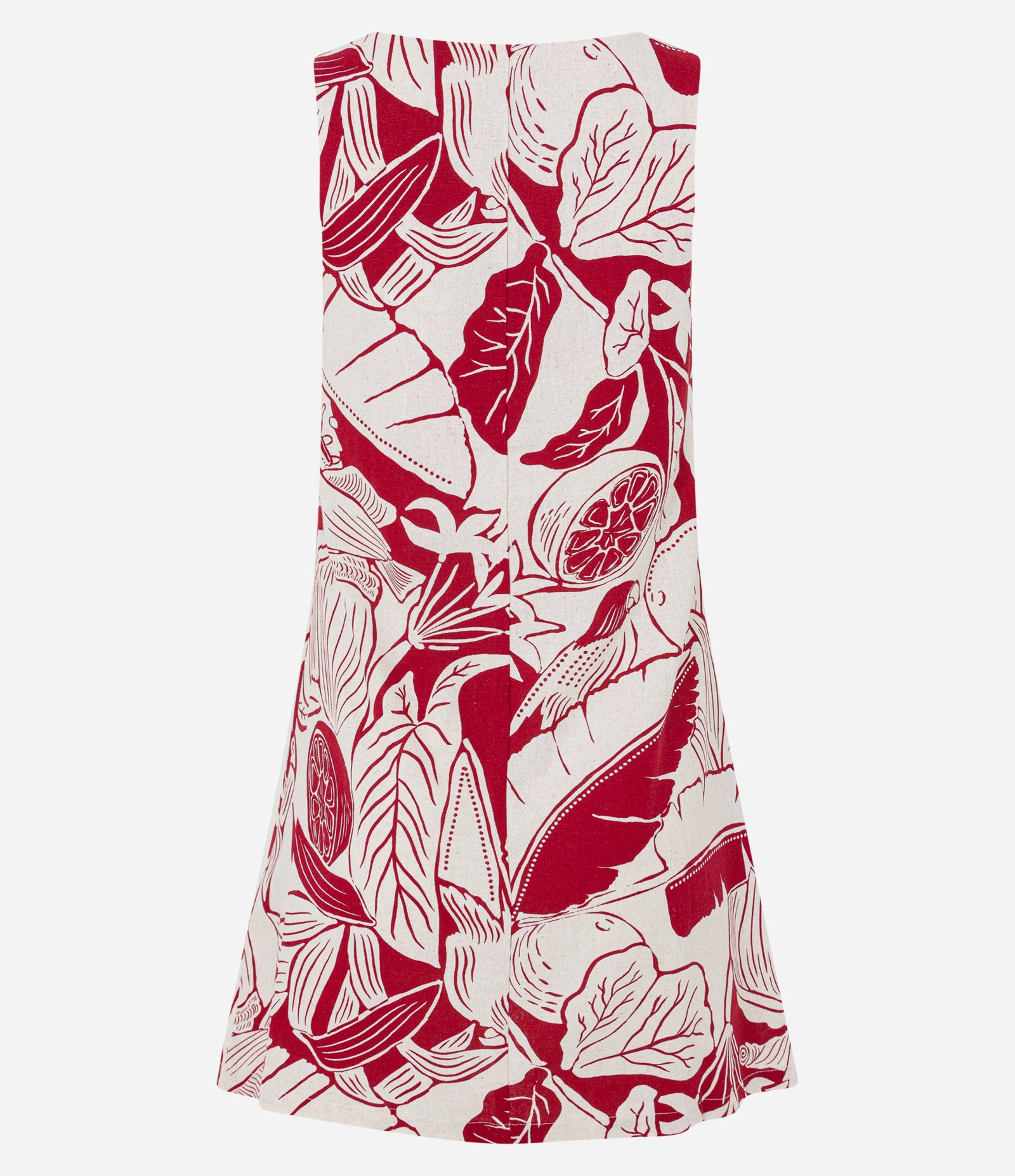 Vestido Curto em Viscolinho com Estampa Folhagem e Limões Vermelho 3