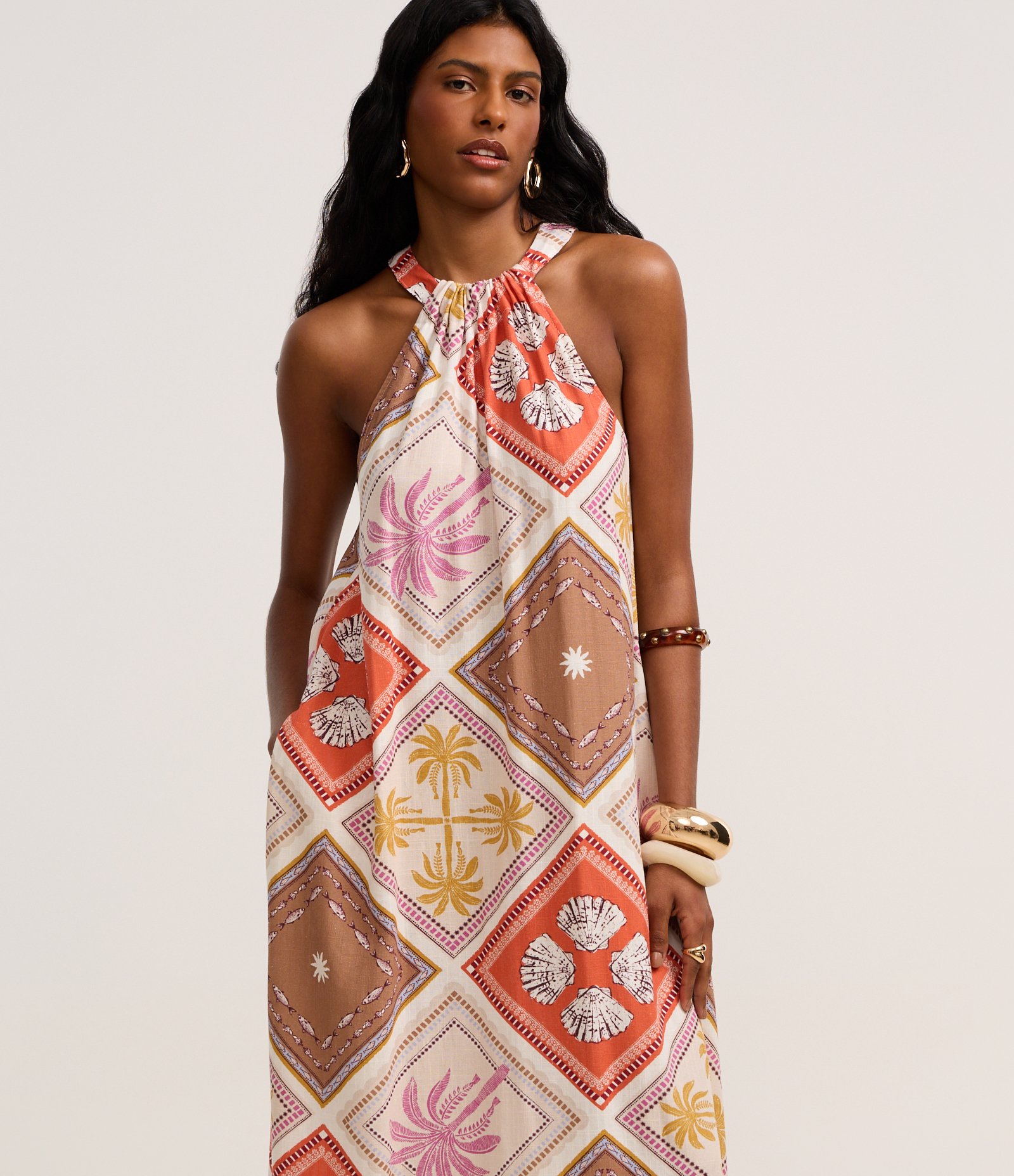 Vestido Evasê Midi em Viscolinho com Estampa Tropical Multicores 2