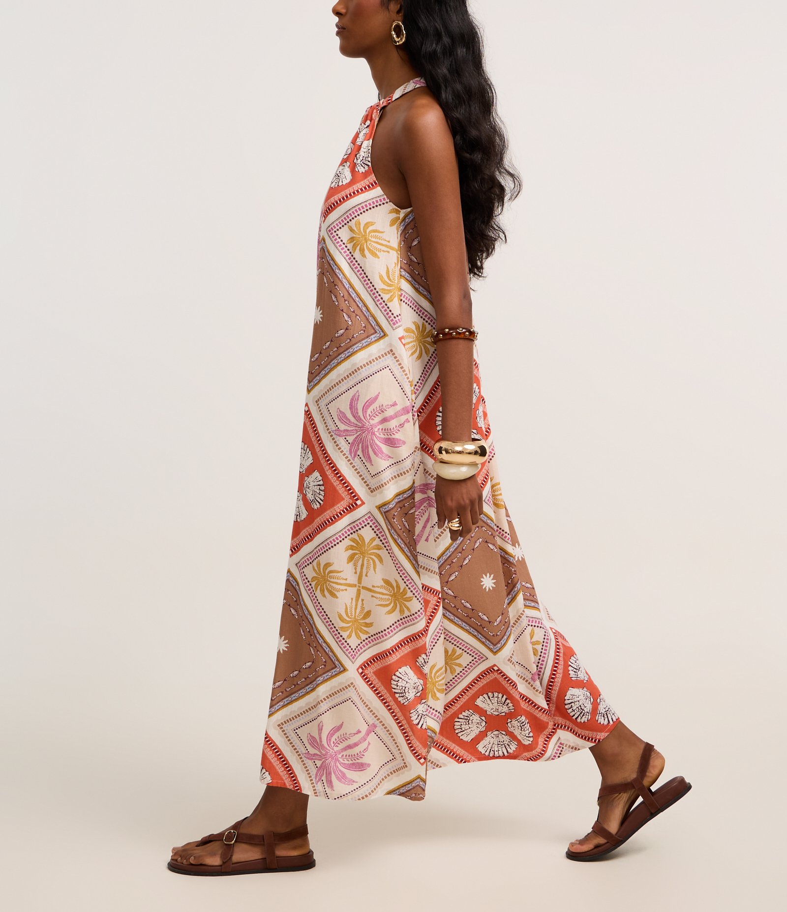 Vestido Evasê Midi em Viscolinho com Estampa Tropical Multicores 6