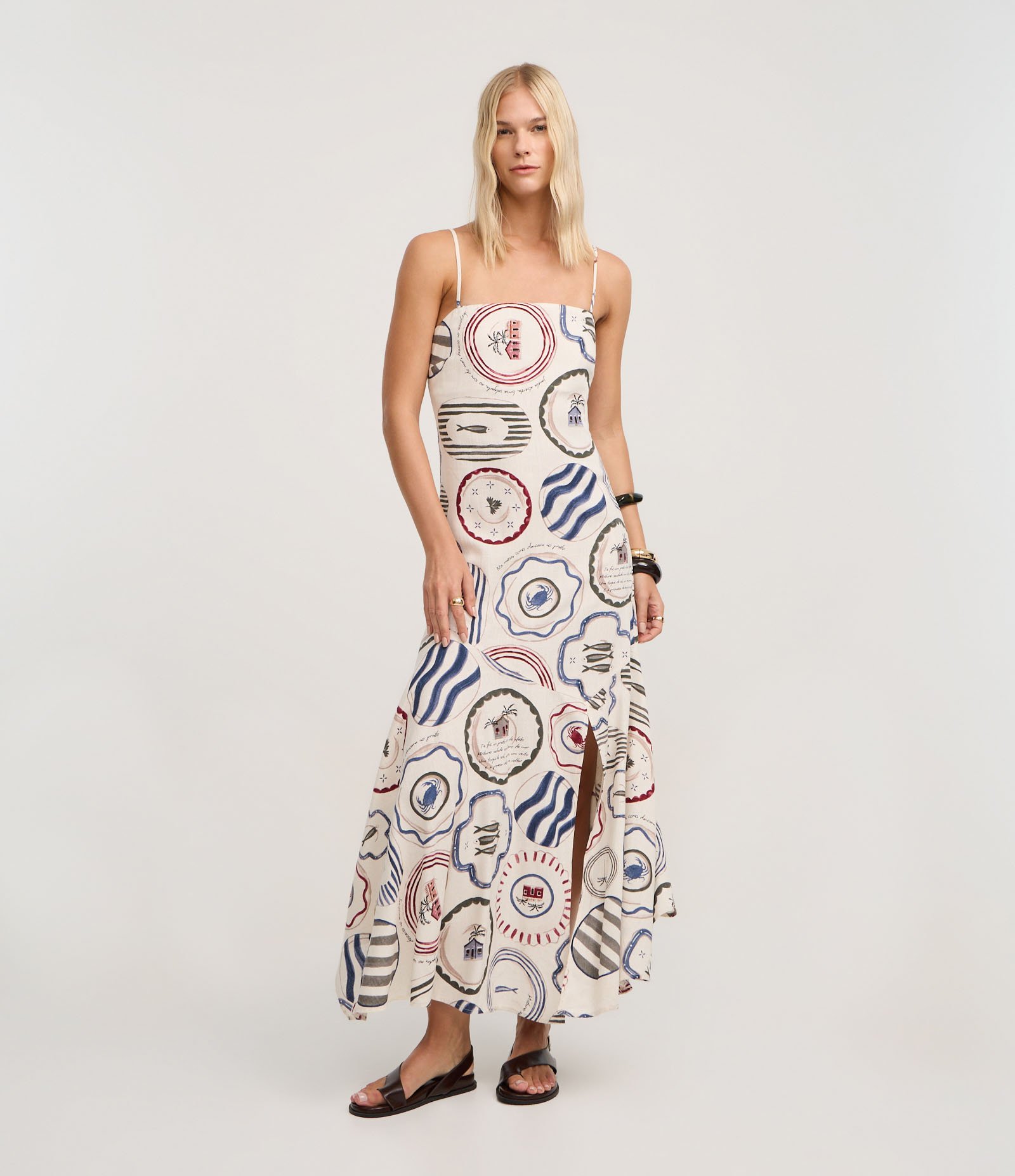 Vestido Evasê Midi em Viscolinho com Estampa Tropical Costeira Multicores 2