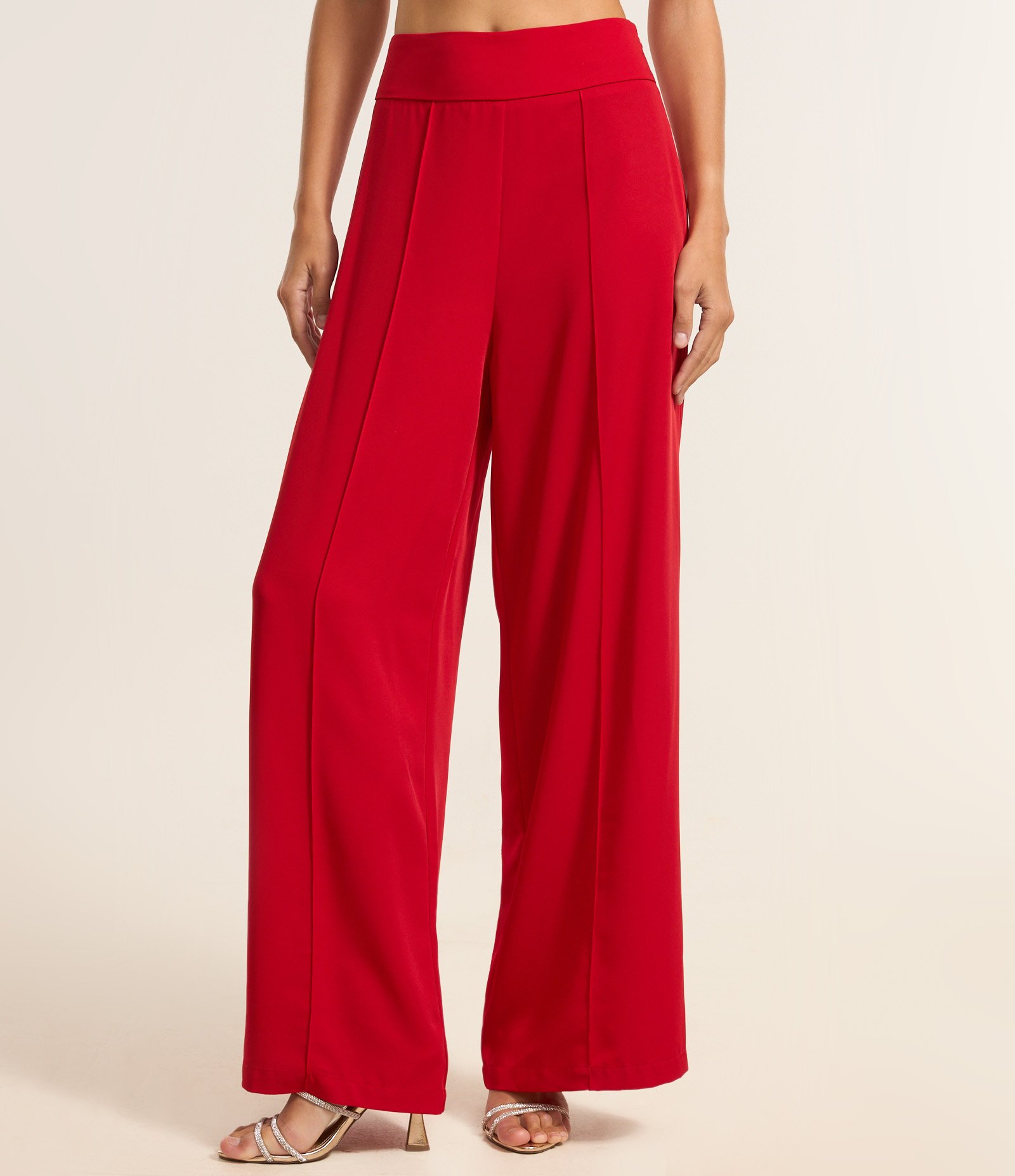 Calça Pantalona em Crepe com Friso Frontal Vermelho 3