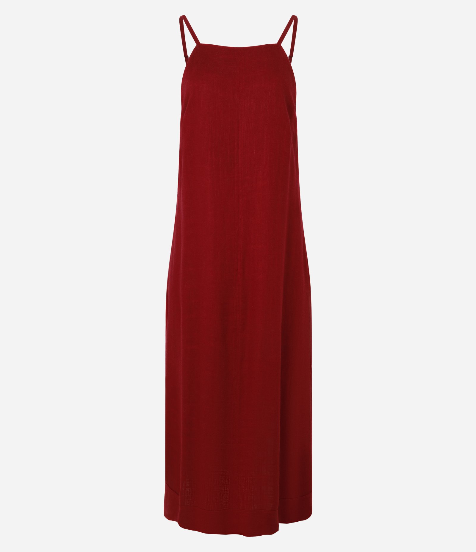 Vestido Reto Midi em Viscolinho com Decote Halter Bordô 6