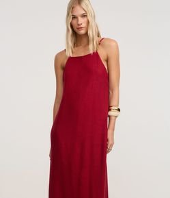 Vestido Reto Midi em Viscolinho com Decote Halter