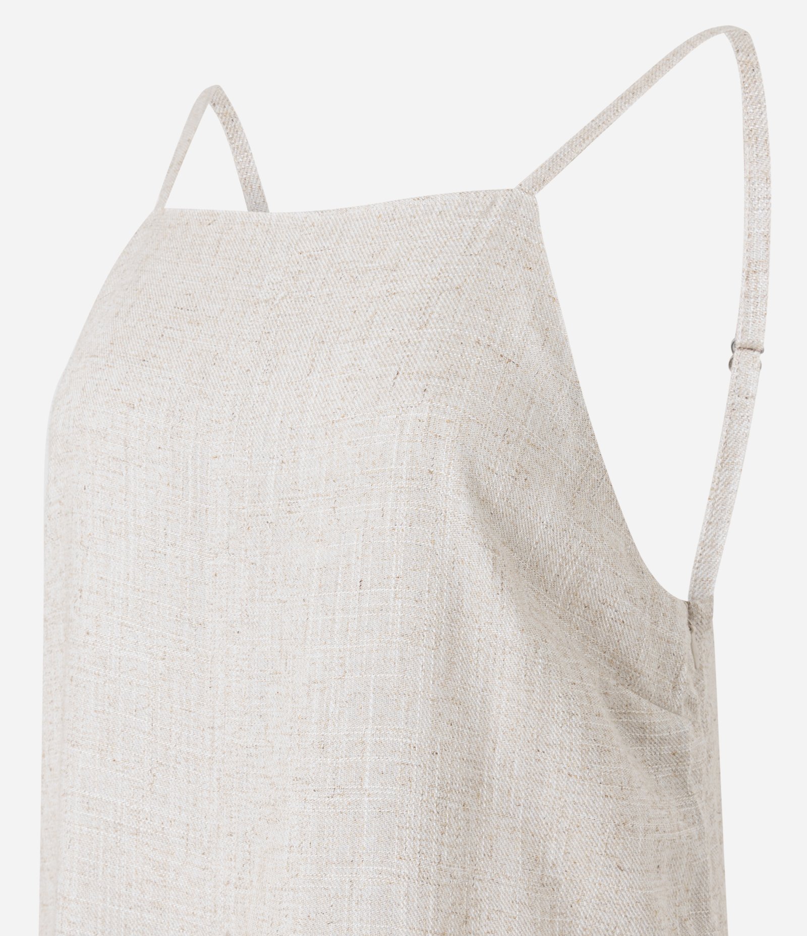 Vestido Reto Midi em Viscolinho com Decote Halter Bege 2