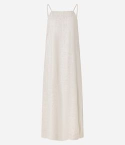 Vestido Reto Midi em Viscolinho com Decote Halter