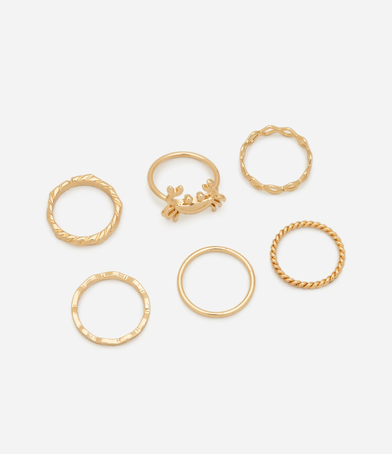 Kit 06 Anéis Delicados e Forma de Caranguejo Dourado 2