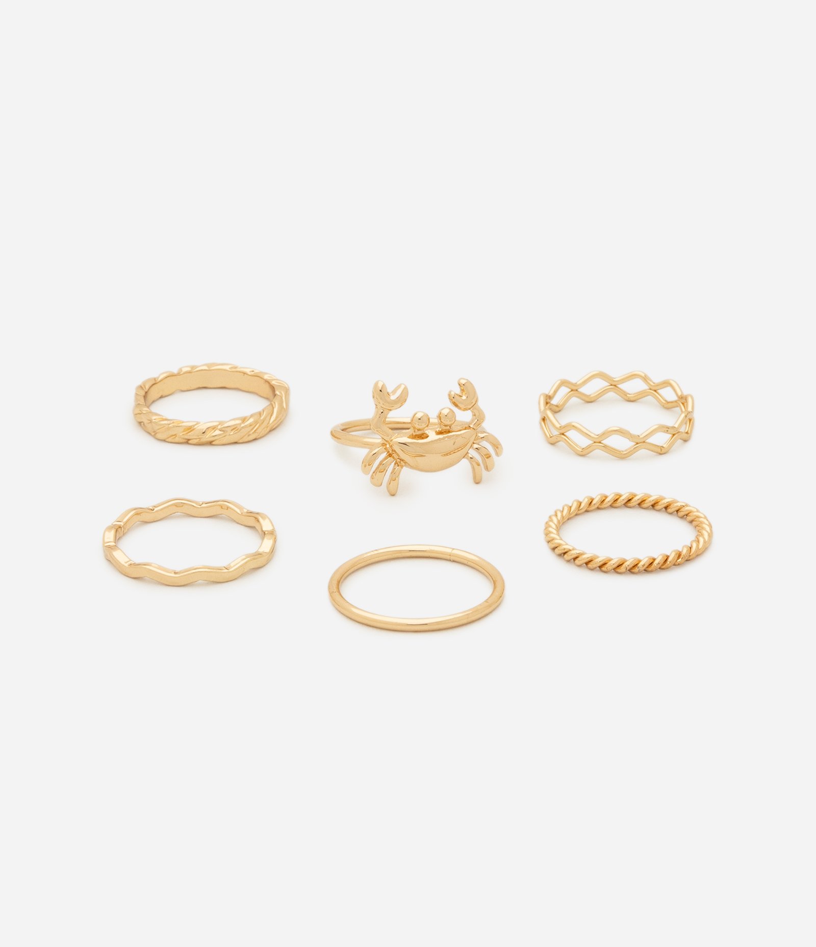 Kit 06 Anéis Delicados e Forma de Caranguejo Dourado 3