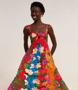 Vestido Long Midi Rodado em Viscose com Estampa Floral