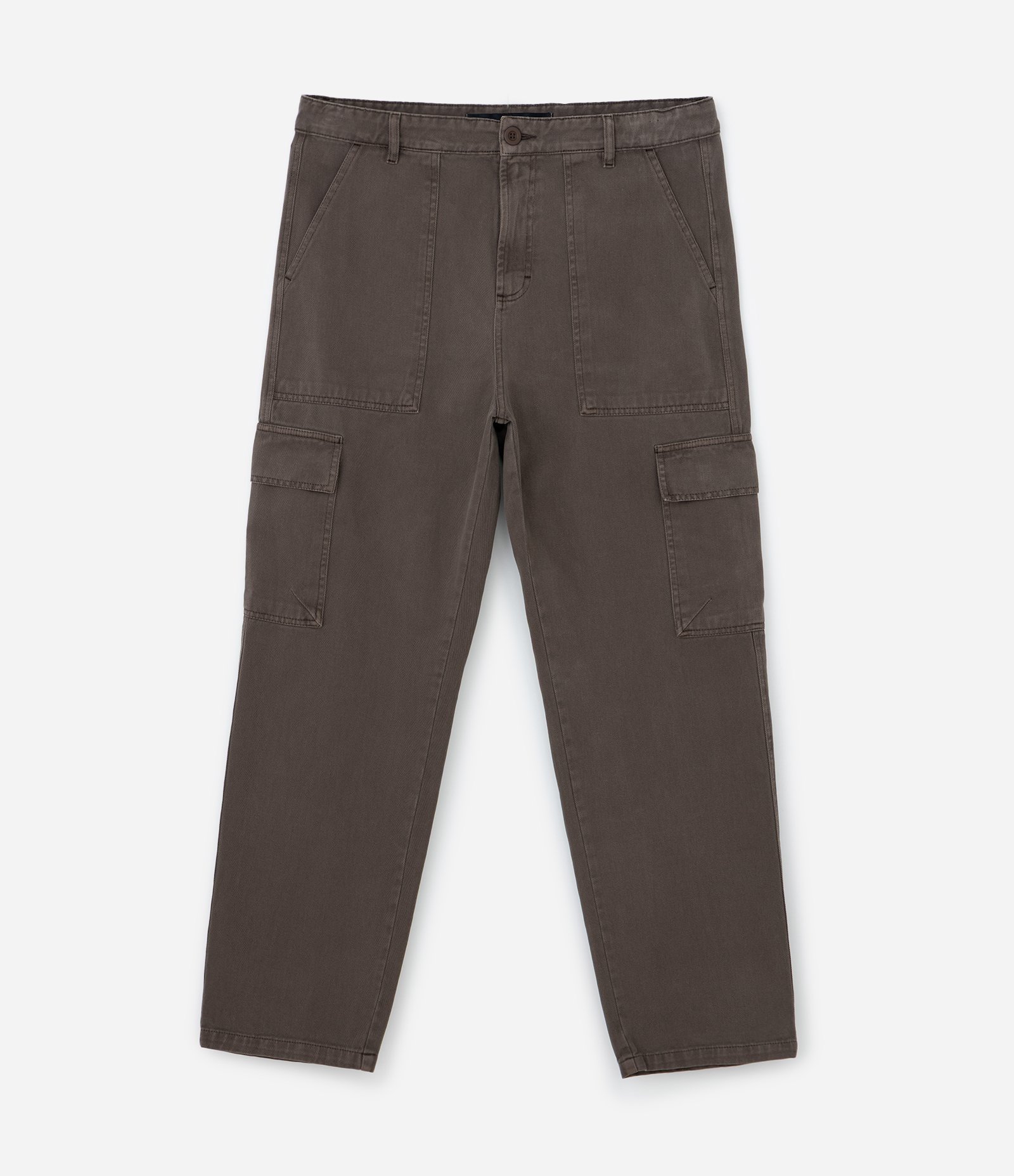 Calça Baggy em Sarja com Bolso Cargo Marrom 1