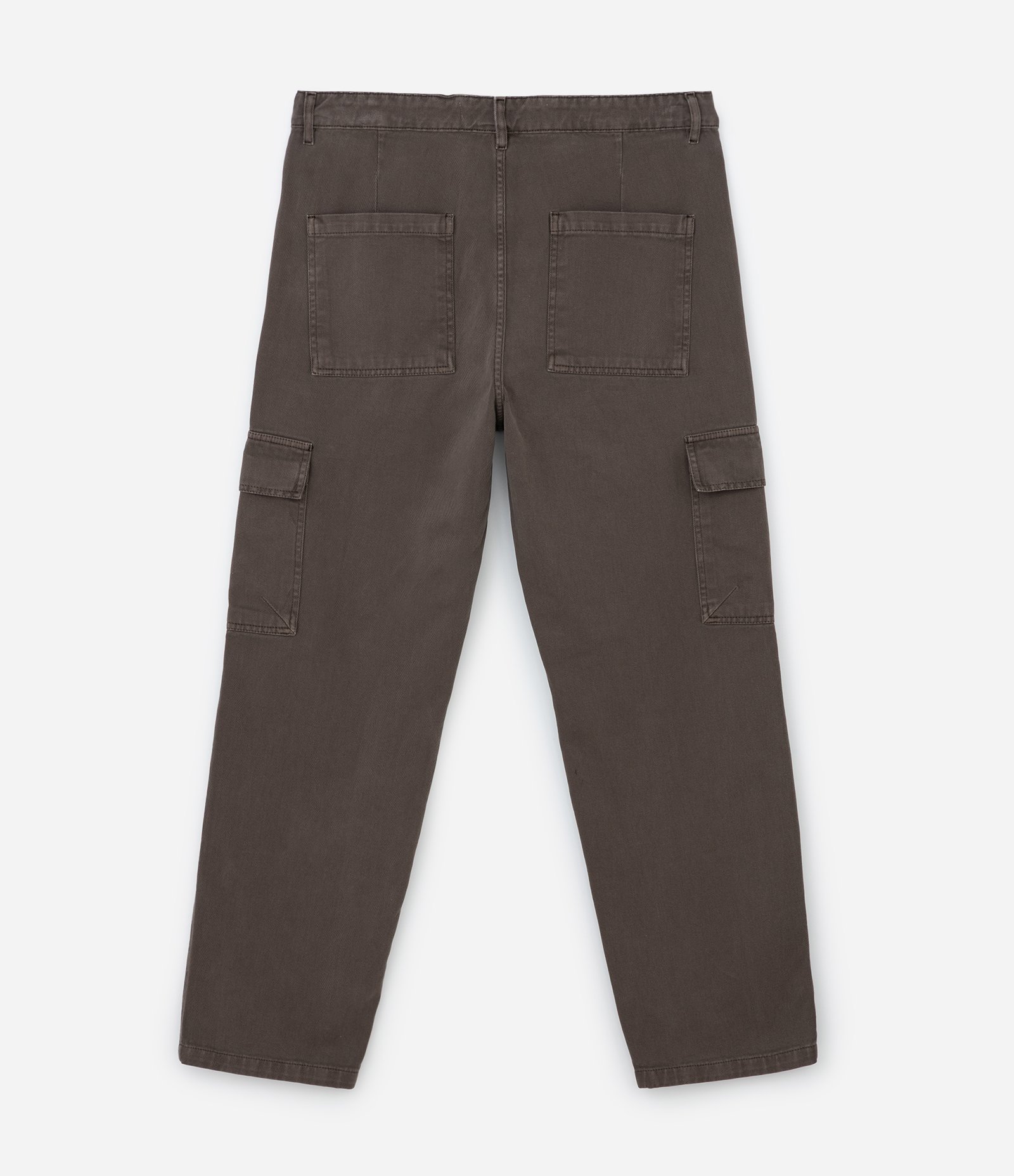 Calça Baggy em Sarja com Bolso Cargo Marrom 2