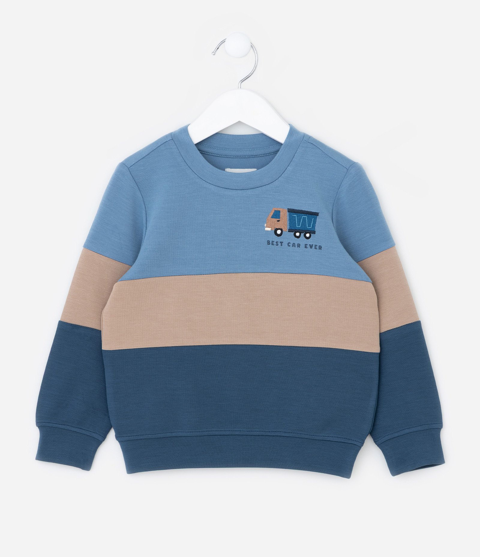 Blusao Infantil em Modal com Estampa Bloco de Cor e Bordado - Tam 1 a 6 Anos Azul Escuro/Marrom/Azul Claro 1