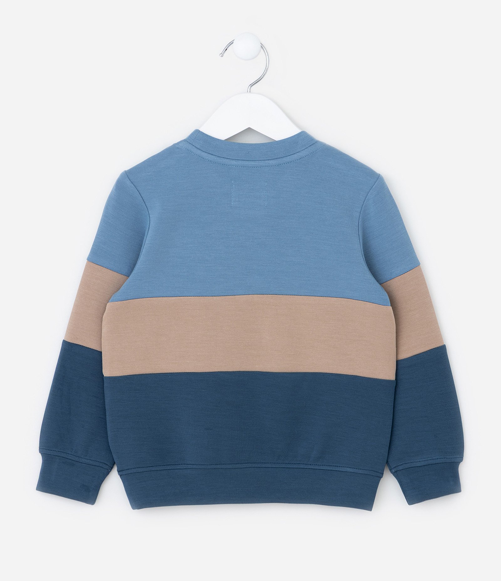 Blusao Infantil em Modal com Estampa Bloco de Cor e Bordado - Tam 1 a 6 Anos Azul Escuro/Marrom/Azul Claro 2