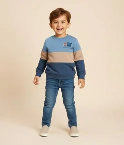 Blusao Infantil em Modal com Estampa Bloco de Cor e Bordado - Tam 1 a 6 Anos