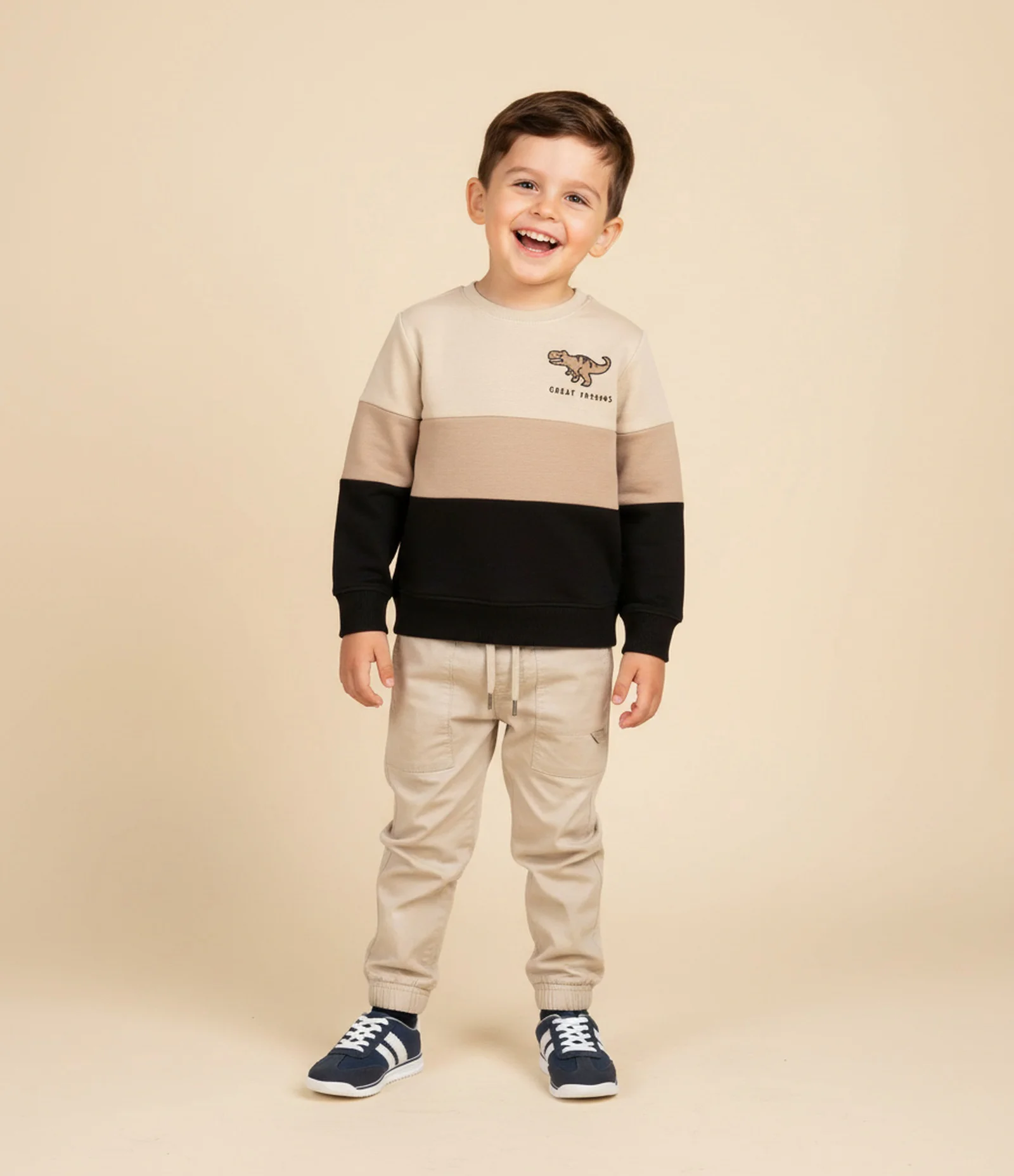 Blusao Infantil em Modal com Estampa Bloco de Cor e Bordado - Tam 1 a 6 Anos Preto/Marrom/Bege 1