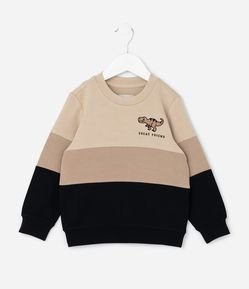 Blusao Infantil em Modal com Estampa Bloco de Cor e Bordado - Tam 1 a 6 Anos