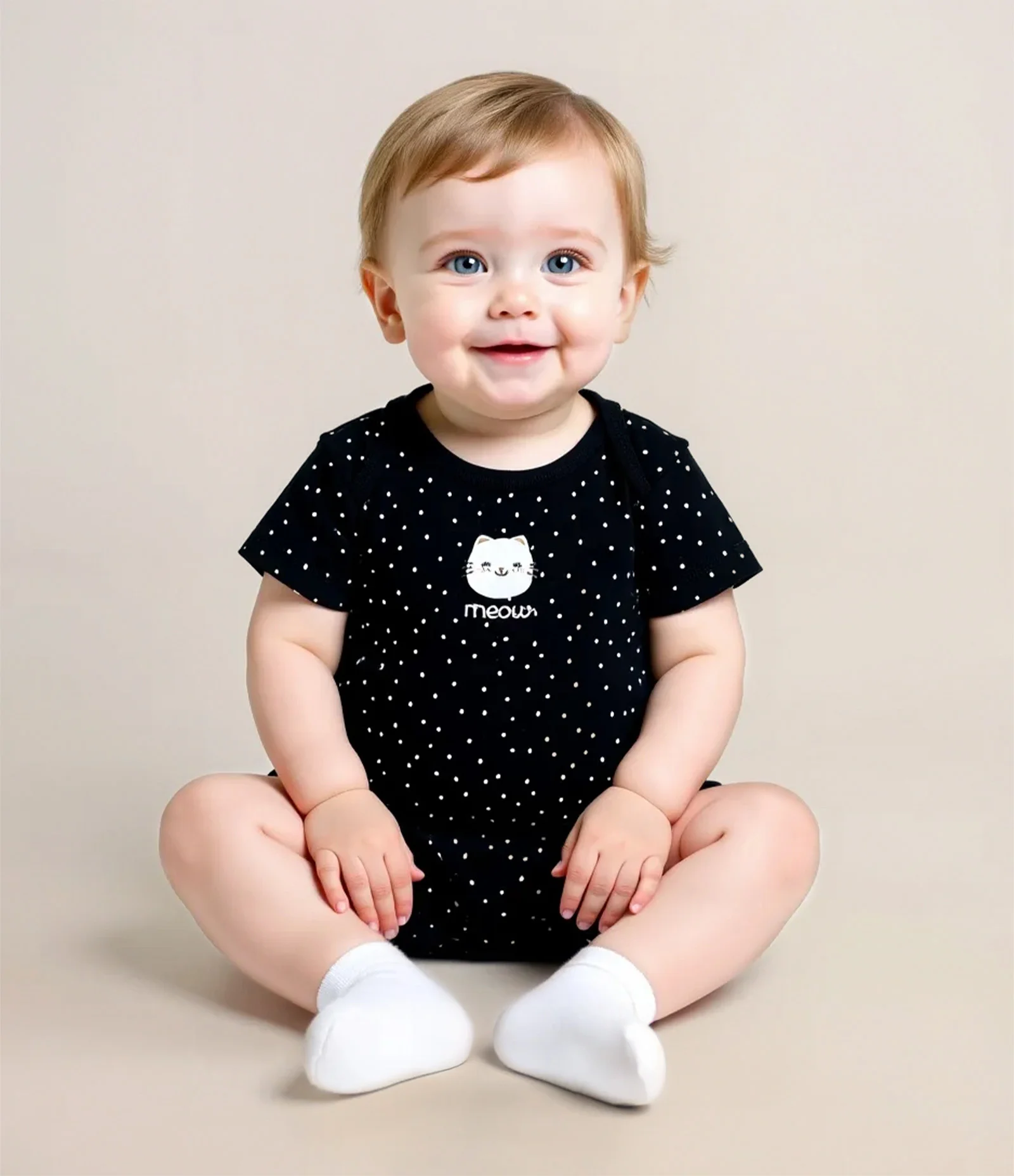 Body Infantil com Estampa Gatinha em Poá - Tam 0 a 24 meses Preto 1