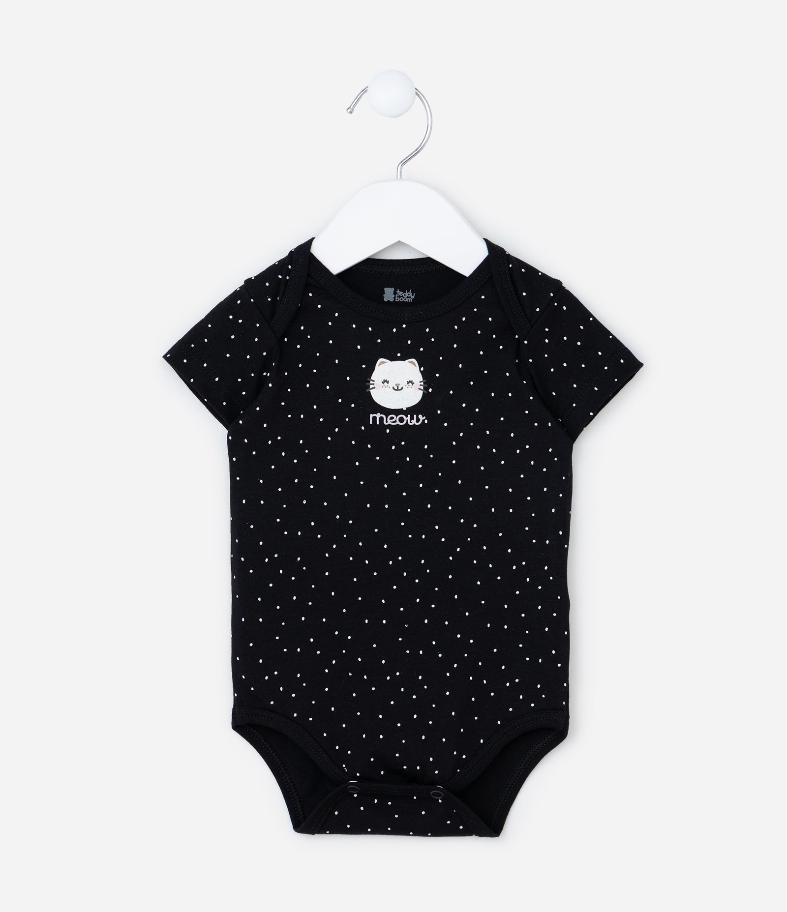 Body Infantil com Estampa Gatinha em Poá - Tam 0 a 24 meses Preto 2