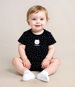 Body Infantil com Estampa Gatinha em Poá - Tam 0 a 24 meses