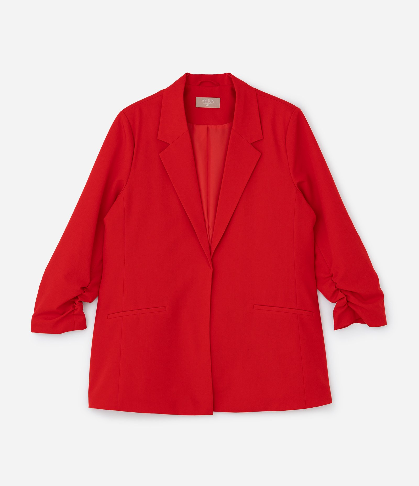 Blazer Alongado em Crepe Manga Puxadinha Curve & Plus Size Vermelho 5