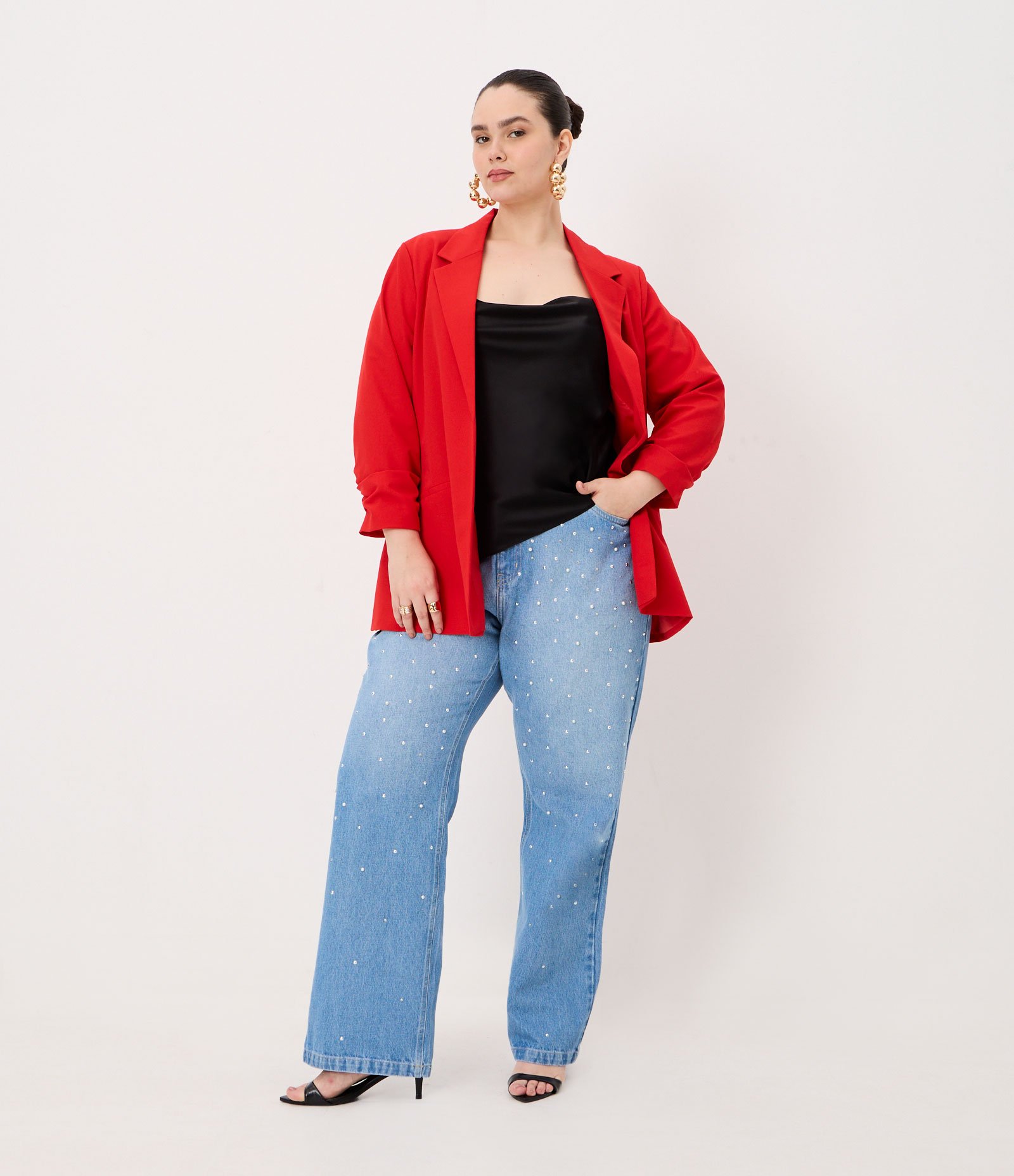 Blazer Alongado em Crepe Manga Puxadinha Curve & Plus Size Vermelho 3