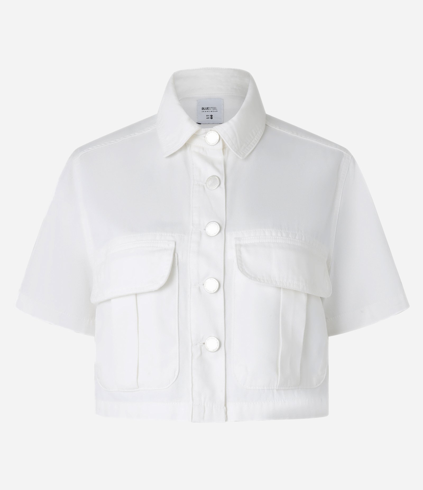 Camisa Curta em Sarja com Bolsos Frontais Branco 5