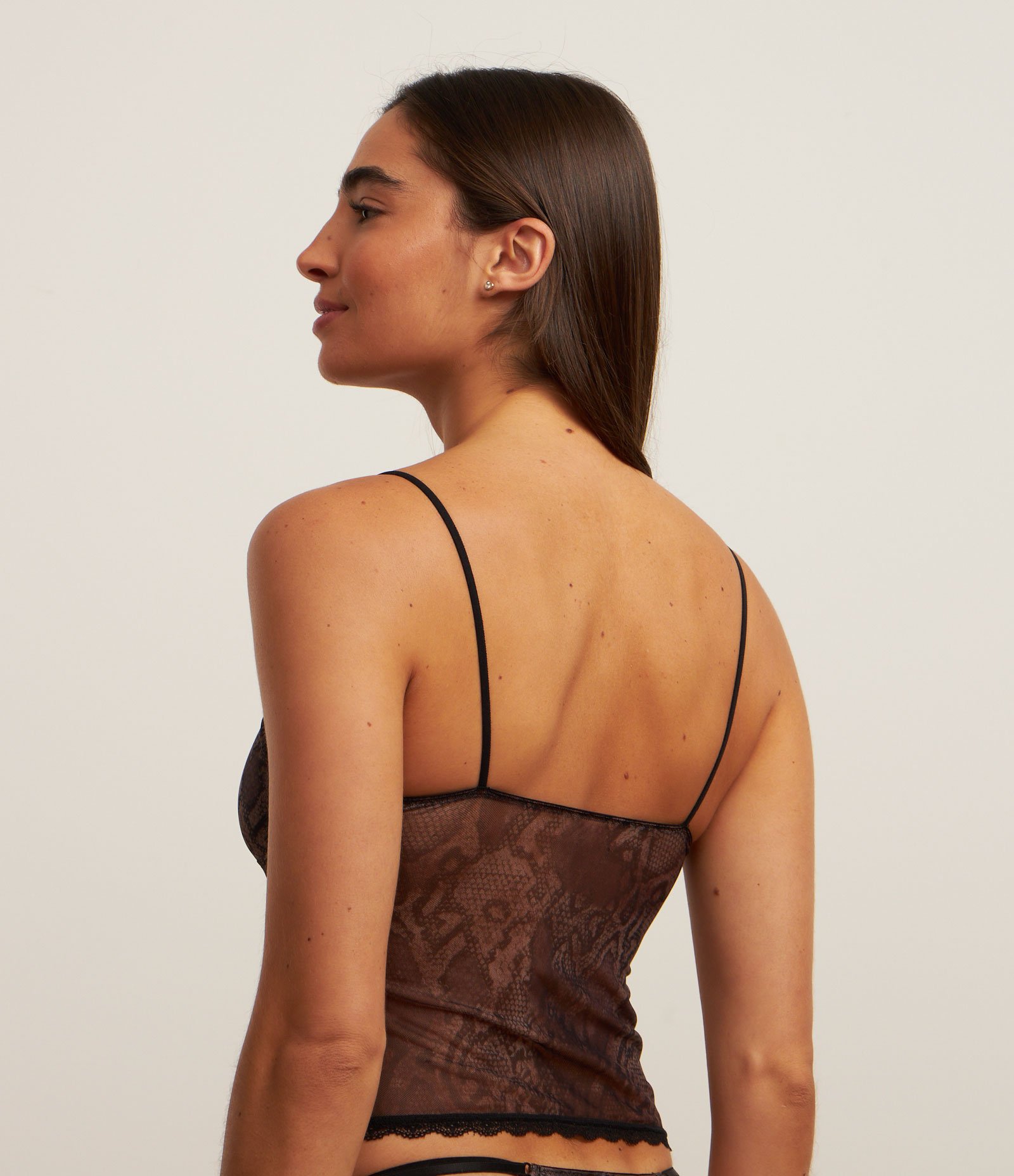 Camisete sem Bojo em Tule com Estampa Animal Print Cobra Marrom 3