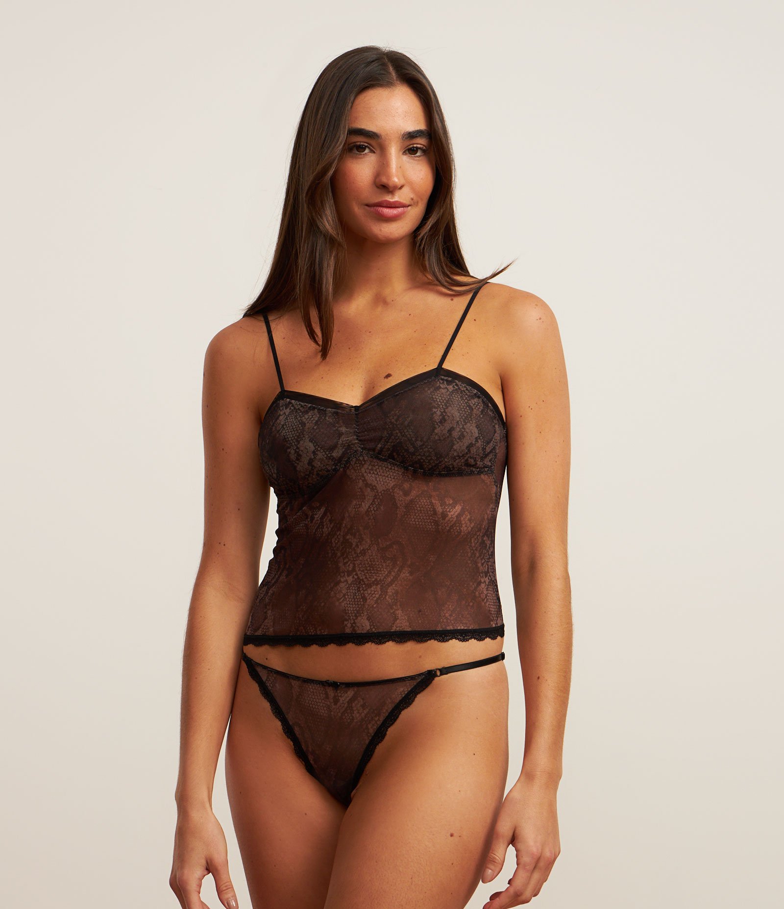 Kit 02 Calcinhas String Fio Duplo em Tule com Estampa Animal Print Cobra Marrom 4