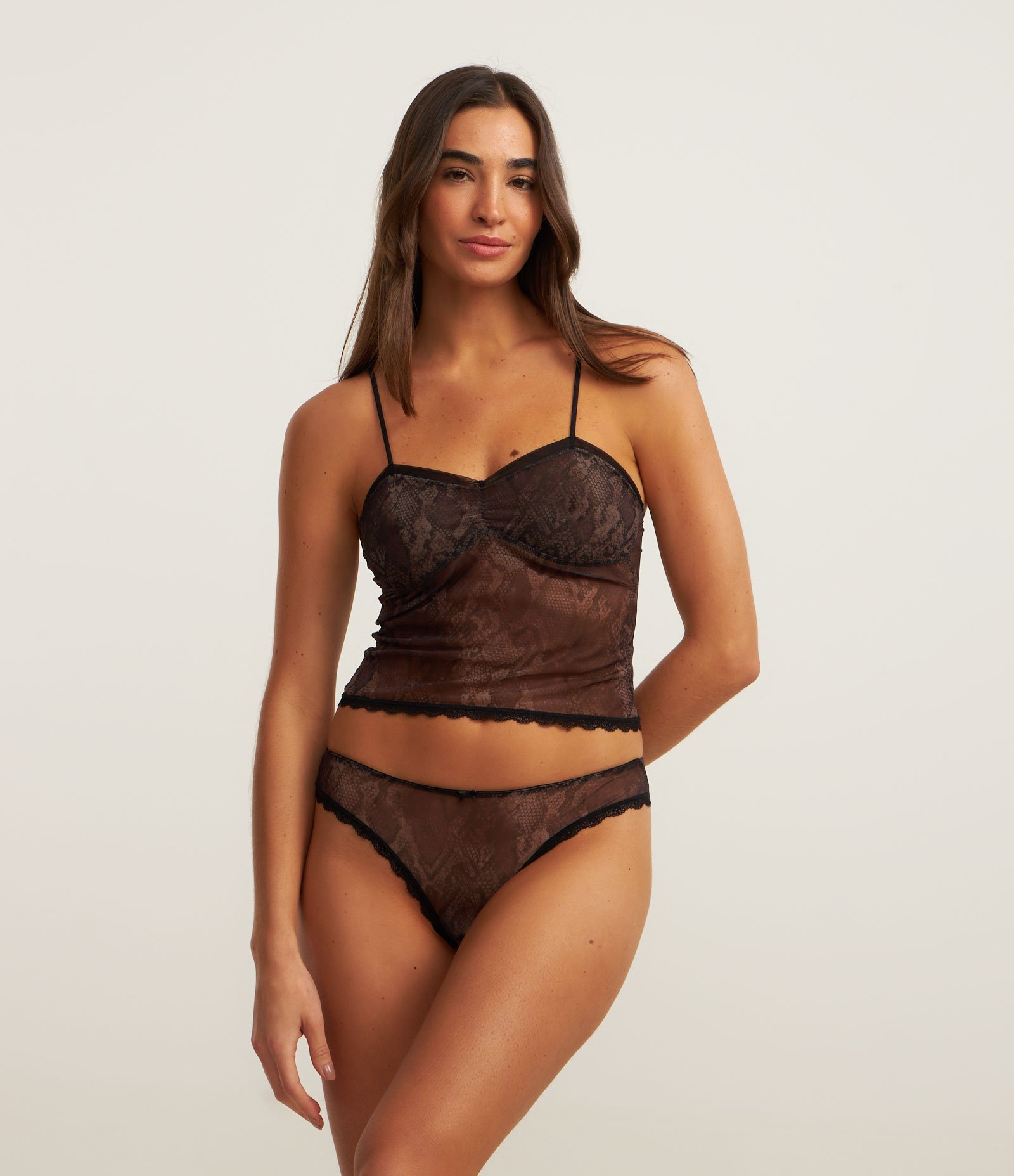 Kit 02 Calcinhas Biquíni Fio Duplo em Tule com Estampa Animal Print Cobra Marrom 6