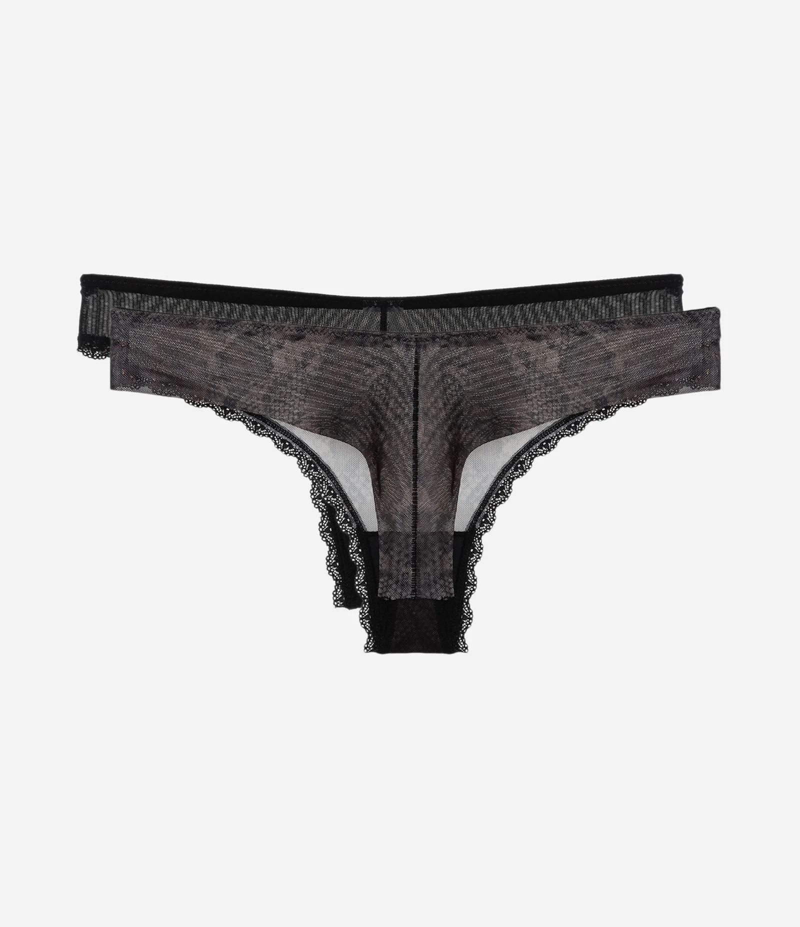 Kit 02 Calcinhas Biquíni Fio Duplo em Tule com Estampa Animal Print Cobra Marrom 2