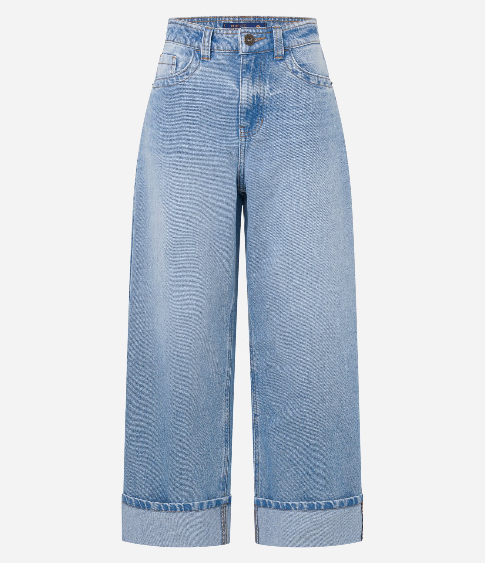 Calça Slouchy em Jeans com Cintura Alta e Barra Dobrada Azul 4