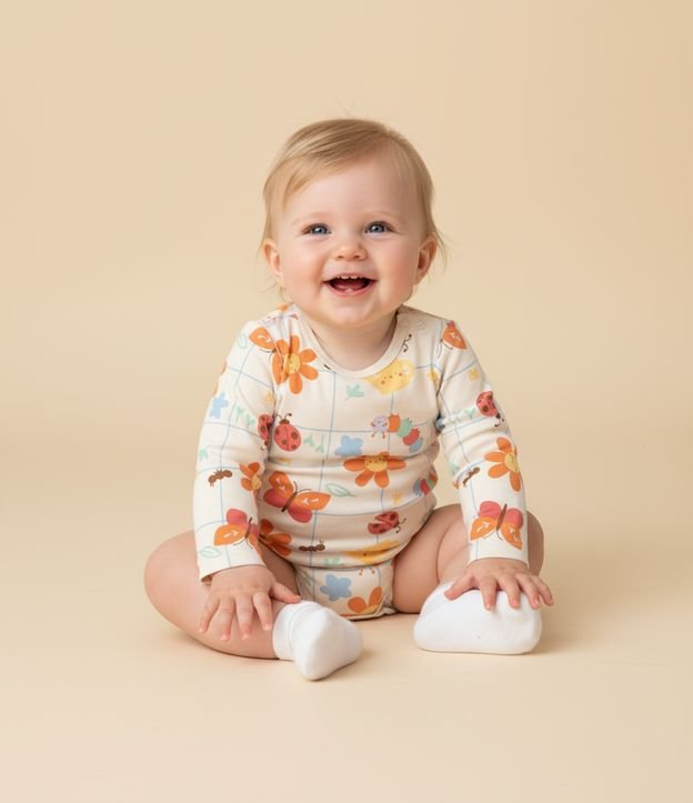 Body Infantil com Estampa de Bichinhos e Florzinhas - Tam RN a 18 meses