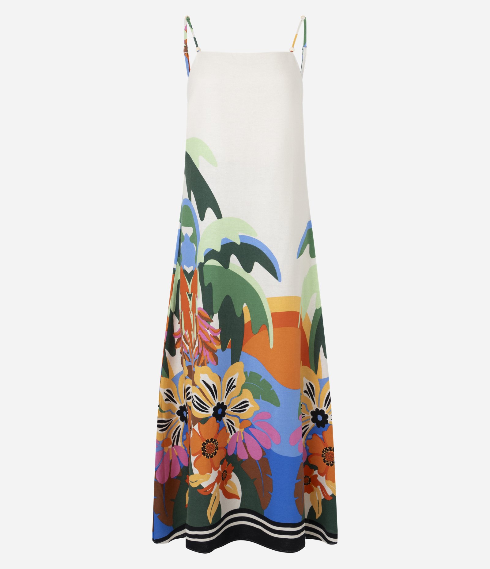 Vestido Midi em Viscolinho Estampada de Tucano Tropical Off White 5