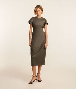 Vestido Midi em Bengaline e Bolsos Laterais