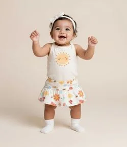 Conjunto Infantil com Estampa Solzinho e Flores - Tam 0 a 18 meses