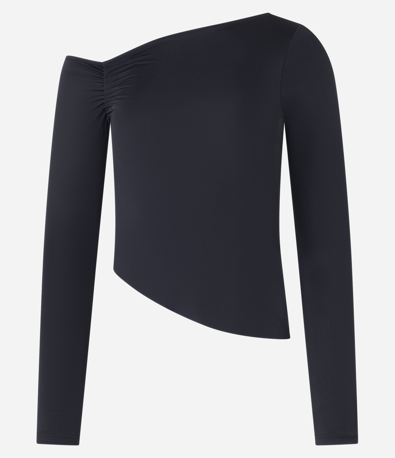 Blusa em Microfibra com Decote Assimétrico e Drapeado na Cava Preto 1