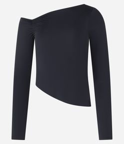 Blusa em Microfibra com Decote Assimétrico e Drapeado na Cava