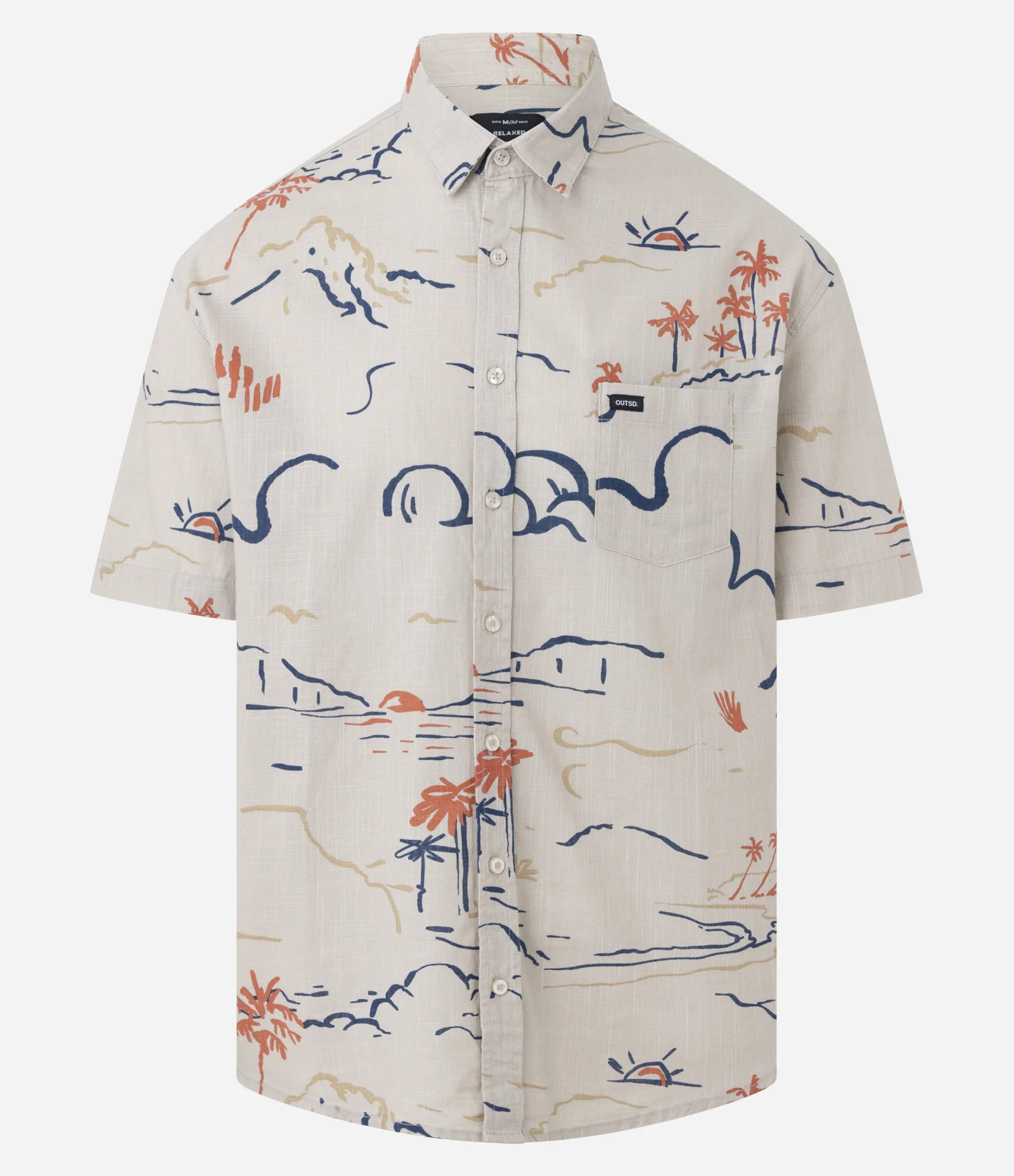 Camisa Relaxed em Algodão  Tecido Diferenciado com Estampa Fil a Fil Abstrata Palmeira Bege 1