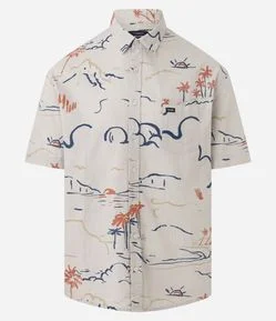 Camisa Relaxed em Algodão  Tecido Diferenciado com Estampa Fil a Fil Abstrata Palmeira